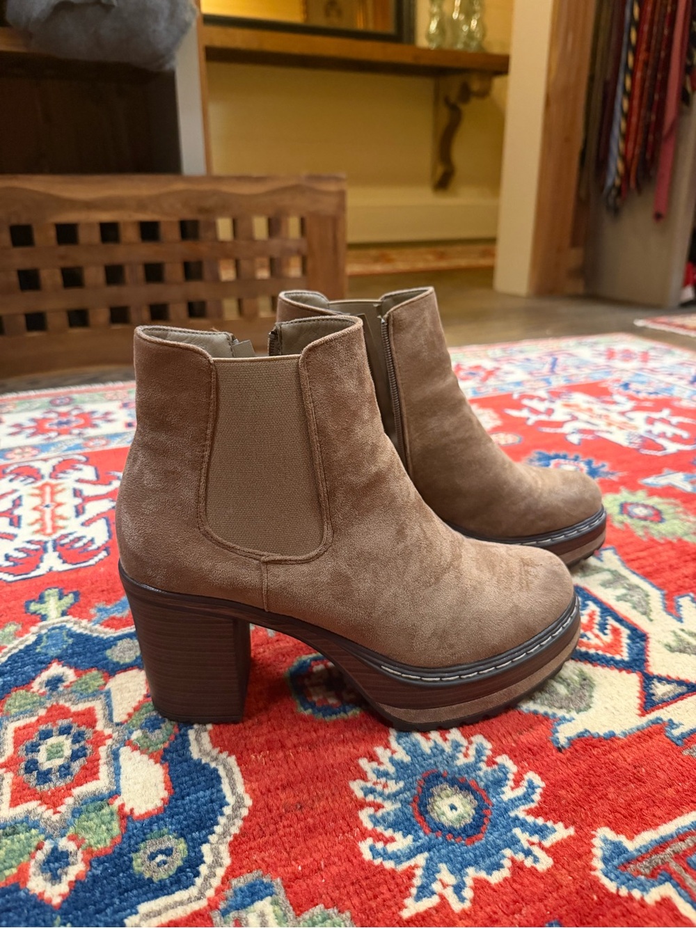 Altar'd State Brown Suede Platform Chelsea Booties